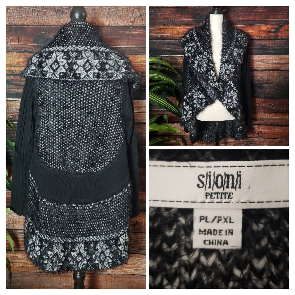 Sioni Cardigan Sweater L/XL Petite Black Eyelash Knit